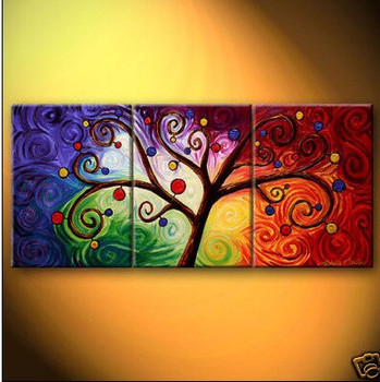 Colorful Tree Modern Abstract 100% Hand Painted Oil Painting on Canvas Wall Art Deco Home Decoration 3 pcs No Frame 16*24 inch