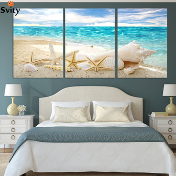 3 Pieces Of Wall Art Deco Seaview Sea Shells Modern Fashion Picture Print On Canvas Painting, Oil Paintings ,Home Decoration
