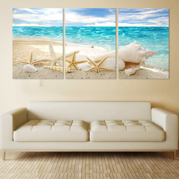 3 Pieces Of Wall Art Deco Seaview Sea Shells Modern Fashion Picture Print On Canvas Painting, Oil Paintings ,Home Decoration