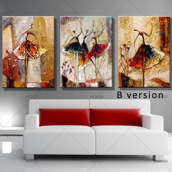 Hand Painted Canvas Oil Painting 3 Panel Set Modern Abstract Dancing Girl Home Decoration Wall Art Picture For Living Room