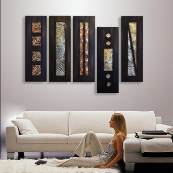 5 Piece Abstract Picture Geometric Black Oil Painting Hand Painted Canvas Paintings Acrylic Wallpaper Modern Home Decor 5 Panel