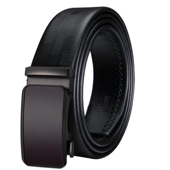 Hi-Tie Business Style Men's Genuine Leather Automatic Buckle Belt Strap Black 150cm Long Fashion Alloy Buckle Wedding Belts