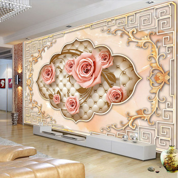 Custom Wall Mural European Style 3D Embossed Non-woven Rose Flower Photo Wallpapers For Living Room TV Background Wall Painting