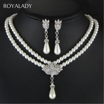 Imitation Pearl Necklace Earring Jewelry Sets Women Wedding Bridal Jewelry Elegant Party Gift Fashion Costume Accessories Gift