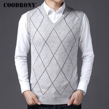 COODRONY Casual Argyle V-Neck Sleeveless Vest Men Clothes 2019 Autumn Winter New Arrival Knitted Cashmere Wool Sweater Vest 8174