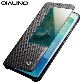 QIALINO Fashion Genuine Leather Flip Case for Huawei Mate 20 Pro Stylish Business Ultra Slim Cover with Smart View for Mate 20