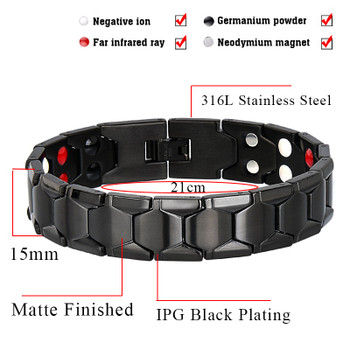 LITTLE FROG Health Magnetic Therapy Bracelet Men Jewelry Black 316L Stainless Steel 4 Elements Bracelets & Bangles 10239