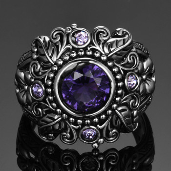 Vintage Jewelry 3ct Amethyst 925 Sterling Silver Ring Round Cut Purple Nature stone Women Wedding Anel Aneis Gemstone Rings