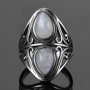 925 Sterling Silver Rings Original Design Vintage Natural Rainbow Moonstone Ring For Women Men Female Fine Jewelry Gifts