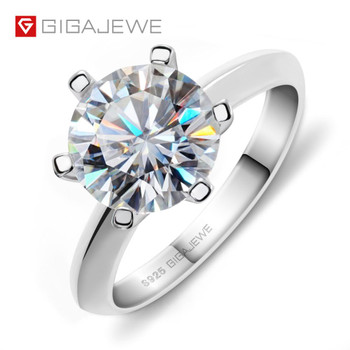 GIGAJEWE 3.0ct 9.0mm EF Round 18K White Gold Plated 925 Silver Moissanite Ring Diamond Test Passed Jewelry Woman Girlfriend Gift 