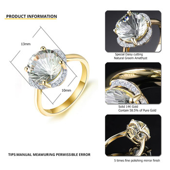 LP Solid 14KY Gold Diamond Ring Natural Green Amethyst 3.76CT Special Daisy cutting Fine Fashion Gemstone Jewelry For WomenGift