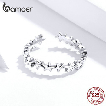 bamoer Real 925 Sterling Silver Design Starfish Stackable Finger Rings for Women Adjustable Open Rings Free Size Jewelry SCR607