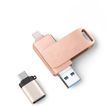 Usb 256GB 3 in 1 USB Flash Drive 128GB for iPhone/PC/Android Series Pen Drive Usb Flash 3.0 Memoria Stick with Typc-C Adapter