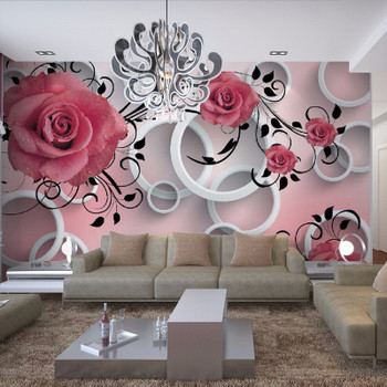 Custom Photo Wallpaper 3D Stereo Pink Flower Circle Wall Mural Modern Simple Wall Cloth Living Room TV Bedroom Backdrop Wall 3 D