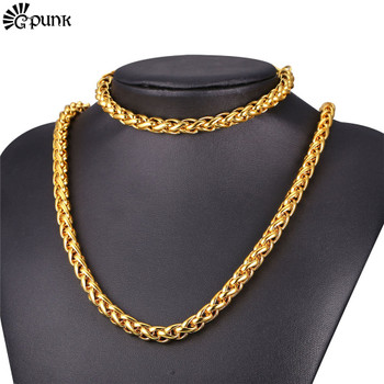 9mm Necklace Bracelet Set For Men Stainless Steel Chain Black Gun color Gold color 2016 Men Jewelry Wholesale S2169G