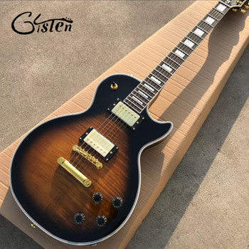 2018 custom LP musical instrument electric guitar, color selectable, good tiger stripes, EMS  gisten