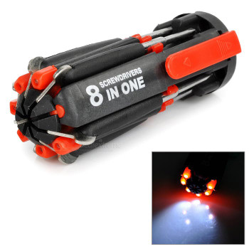 8 In 1 Multi Screwdriver LED Torch Portable Screw Driver Set Tool Kit 