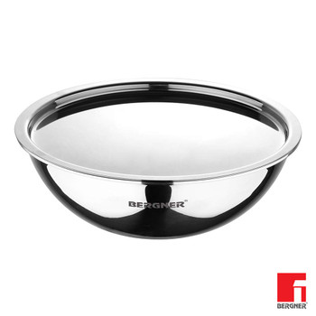 Bergner Argent Triply Stainless Steel Tasra with Stainless Steel Lid, 22 cm, 1.6 Liters. Induction Base, Silver.