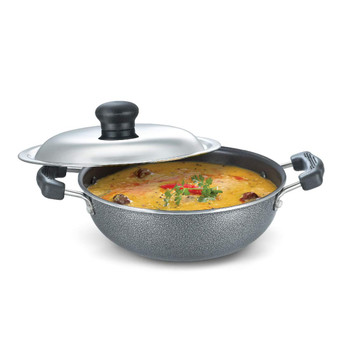 Prestige Omega Select Plus Non-Stick Flat Base Kadai with Lid 25cm