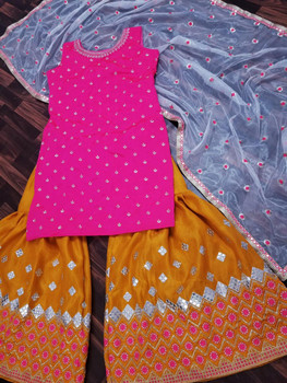 New Designer Printed Pink Top Sarara Palazzo with Inner and Dupatta