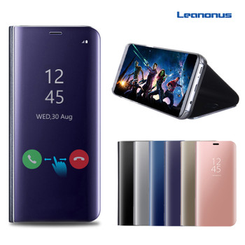 Leanonus Smart Case For Samsung Note 8 Note5 S8 S8+ Plus Flip Mirror Smart Chip Cases Stand Phone Bag Cover For Samsung Note8 5