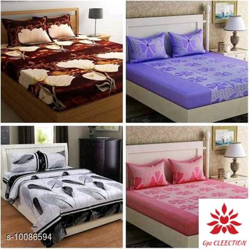 4 Different Designs and Colors Queen Size (90 X 90) Ravishing Versatile Polyester Double Bedsheets (4 Pieces = 1 Set)