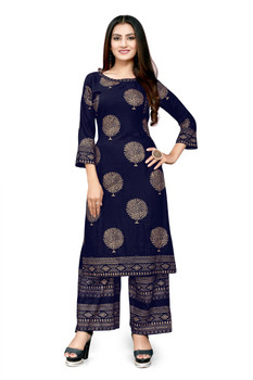 New 2021 Amazing Rayon Kurti With Palazzo- Blue (Size-XXXL)