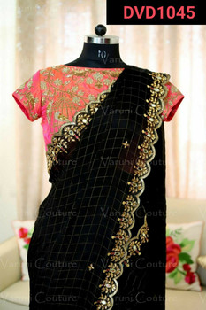 New 2021 Cotton Silk with Embroidery Lace Border Black Saree