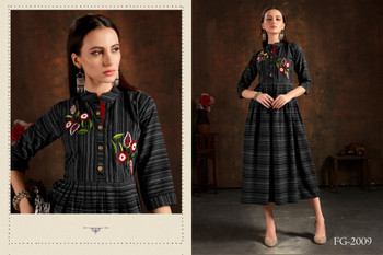 Presenting Pure Cotton Chex Black Kurti with Hand Embroidery Work