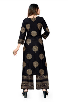 New 2021 Amazing Rayon Kurti With Palazzo- Black (Size-XL) 