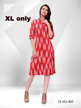 New 2021 Original ikat print fabric Hit Design Handloom Cotton Dress (Red-Color) Size-XL