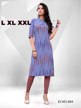 New 2021 Original ikat print fabric Hit Design Handloom Cotton Dress (Blue-Color) Size-L 