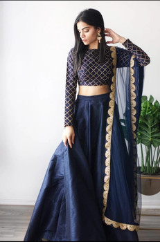 New 2021 Presenting Beautiful Full Stitched Silk Lehenga With Embroidery Work Stitched Blouse With Dupatta Choli (Blue)