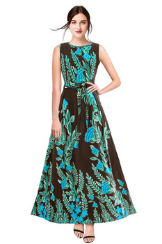 New 2021 Designer Printed Western Maxi Gown-Brown (Size-S)