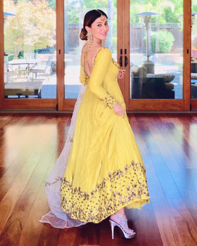  New 2021 Presenting Designer Embroidered Anarkali Gown-Yellow