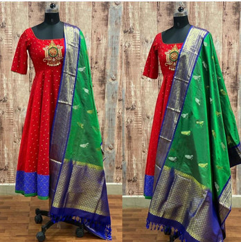 New 2021 Special Collection of Rayon and Cotton Flex Red Kurti with Printed Dupatta (Size-M-38)