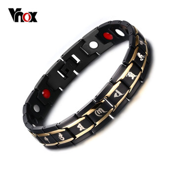 Vnox Health Men Bracelet Bangle 316L Stainless Steel Magnetic Care Jewelry Black Engraved Chinese Buddhism