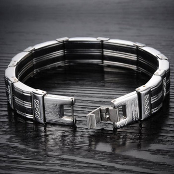TrustyLan Accessory Men Bracelet Brazalet High Quality Stainless Steel &amp; Black Silicone Mens Bracelets Jewelry Wristbands Band