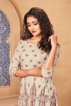  New 2021 Presenting Festive Special Rayon Print With Foil print Maxi Gown -Cream White-(Size-L) 