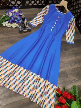 New 2021 Amazing Galaxy Cotton Printed Long Sky Blue Gown (Size-L-40)