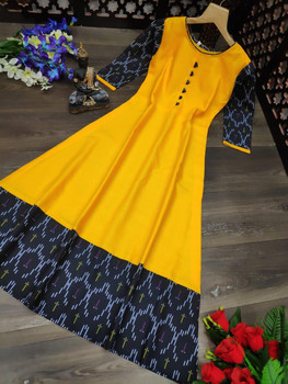 New 2021 Amazing Galaxy Cotton Printed Long Yellow Gown (Size-XL-42)