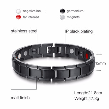 Vinterly Brand Design Fashion Health Energy Bracelet Bangle Men Black Jewelry Stainless Steel Bio Magnetic Bracelet For Man