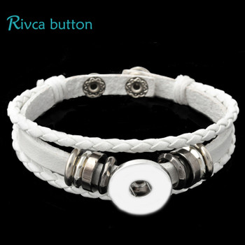 Rivca Snap Button Jewelry Leather Bracelets For Women Fit 18mm Snap Button Bracelet Men Casual Vintage Punk Bracelet P00734