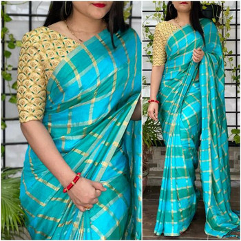 New 2021 Presenting Designer German Checks Saree -Sky Blue