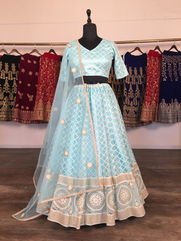 New 2021 Presenting Beautiful Designer Lucknowi Lehnga Choli-Sky Blue-Size-42 