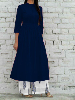 New 2021 Presenting Beautiful Rayon Digital Printed Cotton Top & Palazzo-Kurti-Blue-(Size-L)