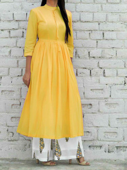 New 2021 Presenting Beautiful Rayon Digital Printed Cotton Top & Palazzo-Kurti-Yellow-(Size-XL) 