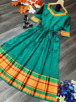 New 2021 Presenting Soft tape ta silk Fabric With gota satin print With inner Long Gown-Green-Size-XXL