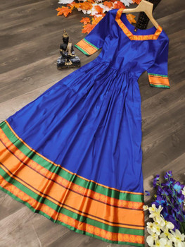 New 2021 Presenting Soft tape ta silk Fabric With gota satin print With inner Long Gown-Blue-Size-XL 