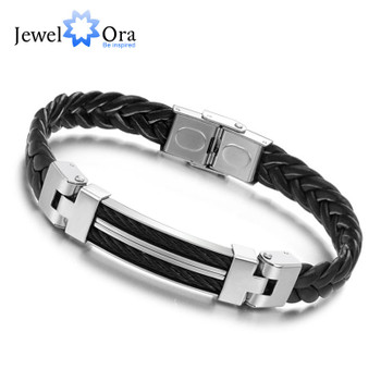 Wholesale Wide Weave Chain Bracelet Men Jewelry 21cm 304 Stainless Steel Men Leather Bracelet Gifts For Boys (JewelOra BA100617)